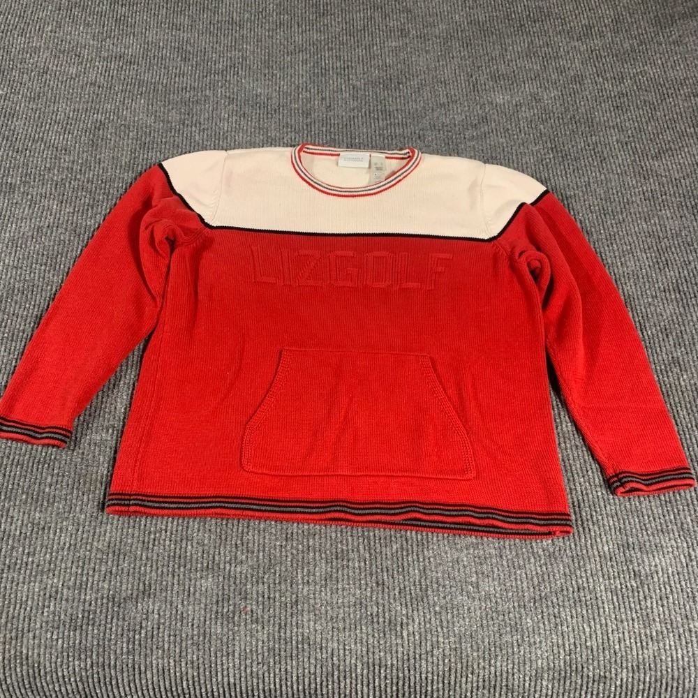 Liz Claiborne Sweater Womens Extra Large Red Liz‎ Golf Textured Cotton Pockets